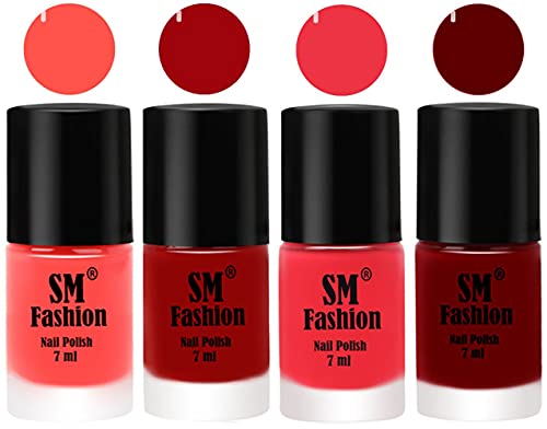 Image of Nail Polish Combo Set (Pack of 4) Quick Dry Gel Finish Nail Paint | Baby Pink,Light Red,Rose Pink,Dark Red | 7 ml Each
