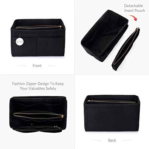 Purse Organizer Insert, Felt Tote Organizer Insert With Metal Zipper, Handbag Organizer For Speedy, Neverfull, Tote, Handbag, 7 Colors 5 Sizes (X-Large, Black) #TOP3
