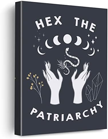 EVXID Hex the Patriarchy Canvas Poster Painting Wall Art, Feminist Witch Print Hands Picture Artwork Framed Ready to Hang for Halloween Home Decor 12 x 15 inch