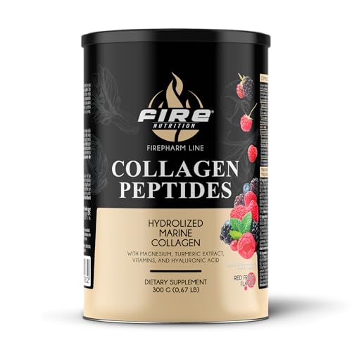 Fire Pharm Collagen Peptides – Colágeno Marino Hidrolizado con Glucosamina, MSM, Ácido Hialurónico y Vitaminas – Piel, Articulaciones y Huesos – Sin Azúcares – Sabor Natural – 300g