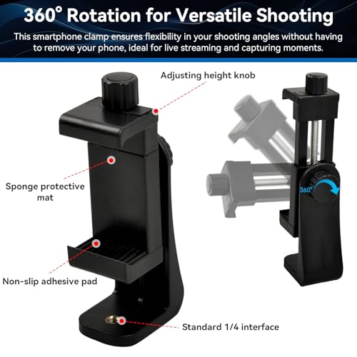 Beufee Phone Tripod Mount, Universal Tripod Cell Phone Holder Adjustable Phone Mount for Tripod Dual Cell Phone Tripod Mount Adapter 360° Rotatable Fits for All Smartphone (Tablet Holder)