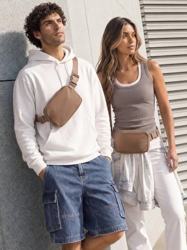 Image of ODODOS Unisex Mini Belt Bag with Adjustable Strap Small Fanny Pack for Workout Running Traveling Hiking, Brown