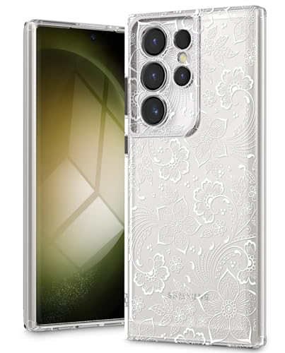 DNTMZIN for Samsung Galaxy S21 Ultra Case,[Military Grade Drop Protection] Slim Fit Crystal Clear Cover with Fashionable Phone Case,White Flower 2