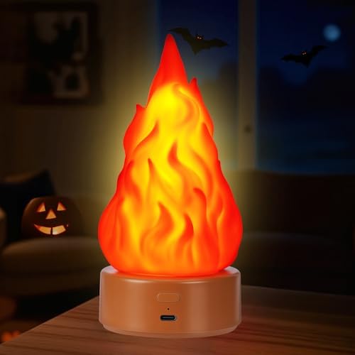 Fake Fire Lamp Rechargeable 3D Fake Campfire Flickering Flame Night Light, 3-Mode LED Flame Light for Fireplace Decor Outdoor Camping Holiday Halloween Christmas Thanksgiving Table Yard Decorations