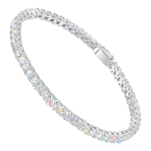 Gem's Beauty Womens Bracelets Moissanite Tennis Bracelets for Women | 18k White Gold Men Bracelets | 925 Sterling Silver Bracelets for Women Gifts | 3-6.5mm Moissanite, Size 6-7.5 Inch