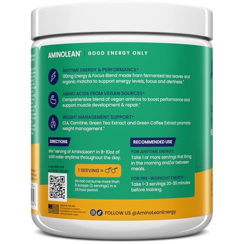 Image of RSP NUTRITION AminoLean x SmartSweets Pre Workout Powder, Amino Energy with Vegan BCAA Amino Acids & Natural Caffeine, Preworkout Boost for Men & Women, Peach Rings