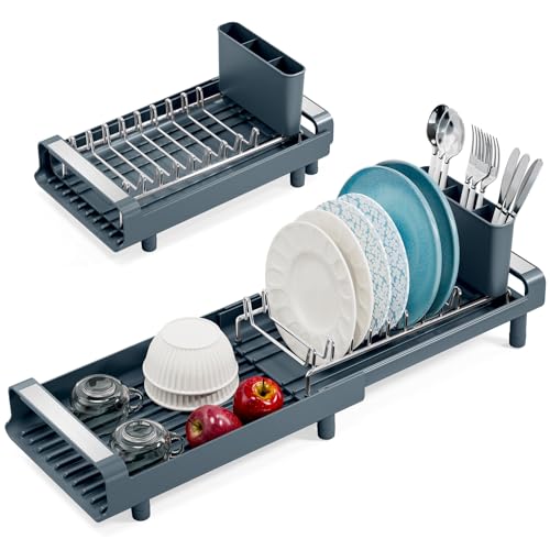 KINGRACK Small Expandable Dish Drainer Rack, Matte Green