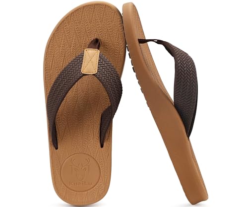 Image of KuaiLu Mens Flip Flops Arch Support Comfortable Summer Beach Thong Sandals Yoga Foam Cushion Slip on Slippers