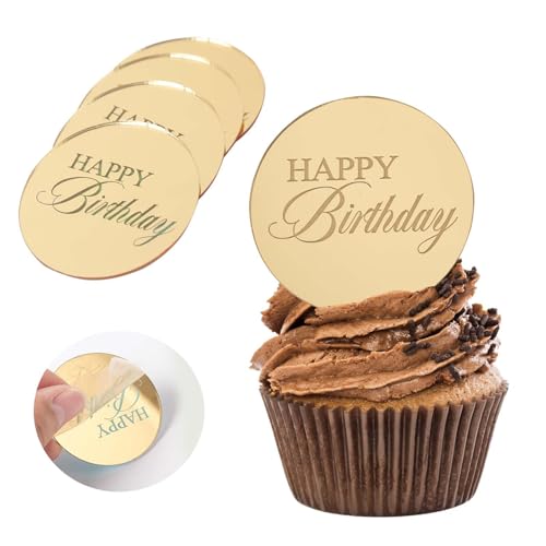 Happy Birthday Decoration Gateau, 20 Pièces Joyeux Anniversaire Cake Topper, Cupcake Decoration en Acrylique, Deco Gateau Miroir pour Fête d'Anniversaire, Baby Shower, DIY (A)