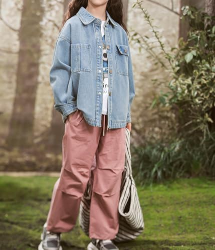 ASHER FASHION Vintage Girls Jean Jacket Long Sleeve Button Down Denim Jackets Coat with Pockets Shacket Fall Outwear2