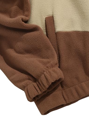 Image of ZAFUL Men's Casual Colorblock Sherpa Jacket Long Sleeve Full-Zip Teddy Coat Retro Style Fleece Shacket with Pockets
