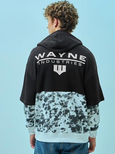 Image of Bewakoof Men's Cotton Blend Official Dc Merchandise Graphic Printed Oversized Fit Full Sleeve Terry Hoodies