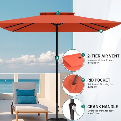 Image of AreShark 8'x10' 2 Tiers Rectangular Patio Umbrella - Outdoor Umbrella Waterproof UV Protection, Market Table Umbrella w /Crank for Pool, Backyard, Deck(Orange)