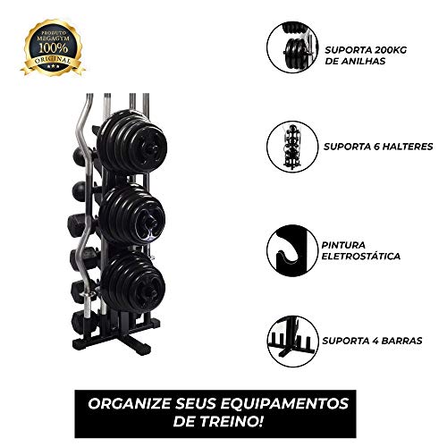Suporte P/4 Barras 200kg Anilha 30kg Halter Casa Apartamento