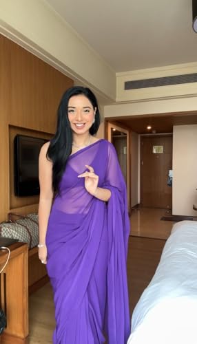 Image of StyleScope Women's Plain Georgette Ready To Wear One Minute Saree With Unstitched Blouse Piece (Kalki)