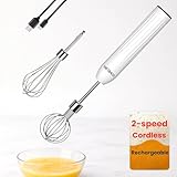 Handheld Electric Egg Beater Whisk,2-Speed USB-C Rechargeable Portable Wireless Balloon Whisk for Eggs, Milkshake Cream, Butter, Baby Food Fruits, Sauces and Soup for Kitchen,Camping Baking - White