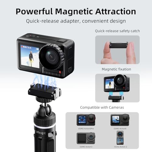 Image of Celfiexpt Portable Action Camera Tripod with 1 /4 inch Screw & Magnetic Adapter for DJI Osmo Action 5 Pro /4 /3 /2- 40cm Extendable Adjustable 360 Ball Head | Aluminum Selfie Stick