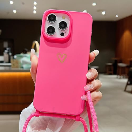 Lanière silicone iPhone 14 Pro Max coque antichoc cœur rose rouge idée cadeau