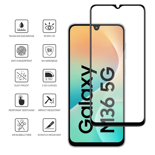 Image of Amazon Brand - Solimo Tempered Glass Screen Protector Compatible with Samsung Galaxy M36 5G Transparent Protective Film [Clear HD]