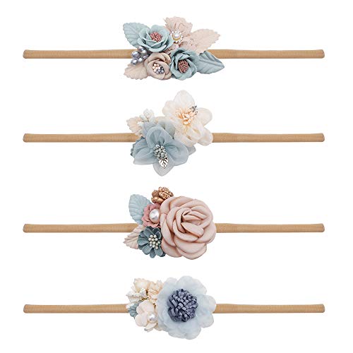 Cherrboll 4Pcs Baby Girl Headbands Flowers, Super Soft & Stretchy Nylon Floral Hairbands For Newborn Toddler #TOP9