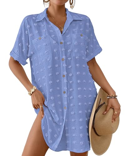 Image of Bsubseach Swimsuit Coverup for Women Swiss Dot Beach Cover Ups Shirt Dress