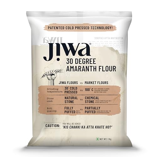 Image of Jiwa 30 Degree Amaranth Flour | Patented Cold Pressed Flour | Slow Ground | Puffed Soft Rotis | Rajgira Atta | Millet Flour | Upwas, Farali, Vrat Atta | 1 kg (Pack of 3)