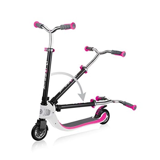 Globber - FLOW FOLDABLE 125 - Patinete plegable de 2 ruedas para niños mayores de 6 años y adolescentes , Blanco - Rosa