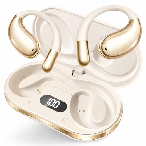 Open Ear Bluetooth Oordopjes, Draadloze Sport Oordopjes met Oorhaak, Bluetooth 5.4, IPX7, 50 uur Speeltijd, ENC Mic, LED Display, Koptelefoon voor Hardlopen Fitness
