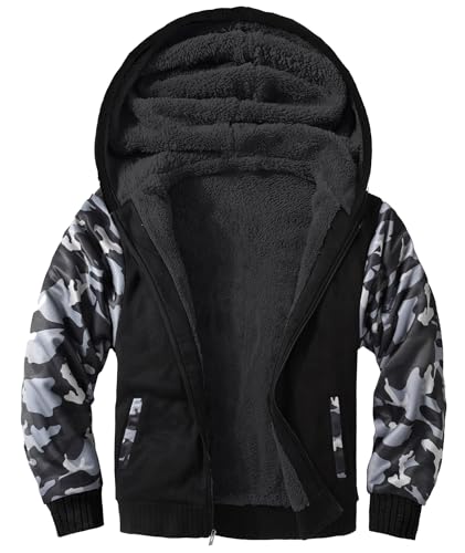 Image of SECOOD Kids Hoodie Fleece Jacket Warm Sherpa Lined Zip Up Hooded Sweatshirt Soft Winter Coat Boys Girls School Outerwear
