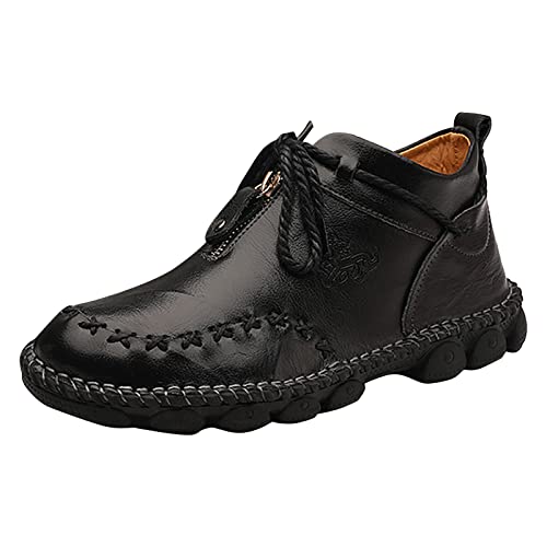 Chaussures montantes en cuir faites main style britannique et bout rond pour hommes