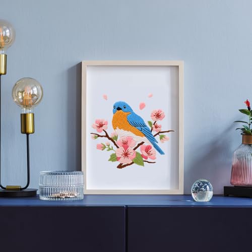 Image of Louise Maelys Blue Bird Embroidery Kit for Beginners, DIY Floral Kit | Needlepoint Kit with Hoop, Printed Fabric, Threads, Needles and Instructions. Perfect for DIY Cross Stitch Kits craft at home