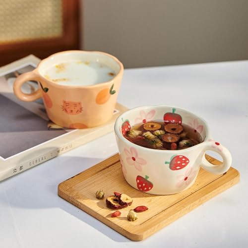 CAPIJIONG Tasse en céramique 300 ml - Fraise - Peut être utilisée pour des mains mignonnes pour pincer le lait et le café - Fraise – vue 5