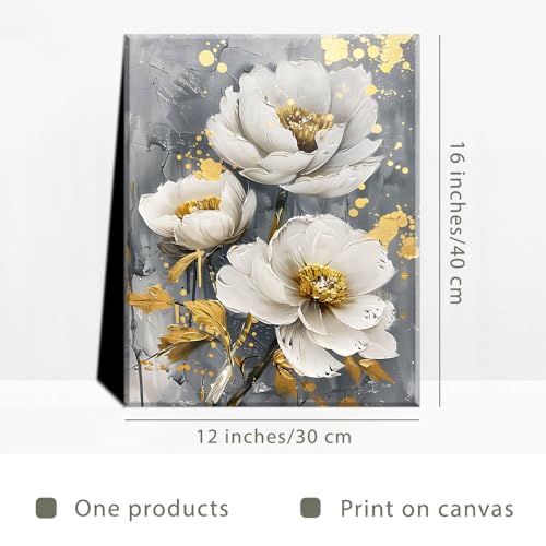 Piy Painting Leinwandbilder Ölgemälde von Blumen 30x40 cm, Weiße Blüten Kunstwerke Wandkunst, Leinwand Wandbilder Kunstdrücke auf Leinwand für Wohnzimmer Yogaraum Treppenwände, Mit eingebautem Rahmen