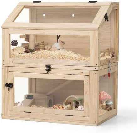 COZIWOW 2-Tier Wood Hamster Cage, Guinea Pig House with Hideouts,...