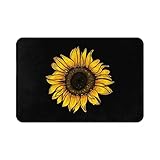 Sunflower Bathroom Rug Bath Decor Accessories, Black and Yellow Flower Floral Sunflower Bath Mat, Non Slip Soft Flannel Rug Entryway Doormat for Living Room Bedroom Kitchen Home 16 X 24 in -Small