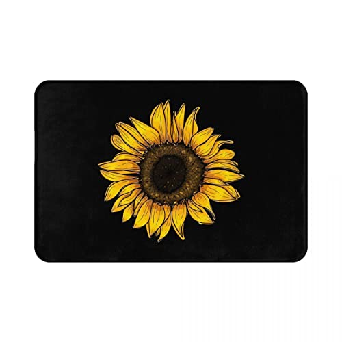 Sunflower Bathroom Rug Bath Decor Accessories, Black and Yellow Flower Floral Sunflower Bath Mat, Non Slip Soft Flannel Rug Entryway Doormat for Living Room Bedroom Kitchen Home 16 X 24 in -Small