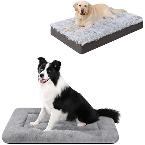 35in Dog Crate Pad Light Grey and 35in Fluffy Dog Bed Grey Cover