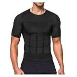 MFWHEFJ Shapewear Herren Männer Body Shaper Fitness Elastischen Bauch Eng Anliegende Kurzarm Hemd Tank Tops Form Unterwäsche Abnehmen Titten Shapewear(Black,L)