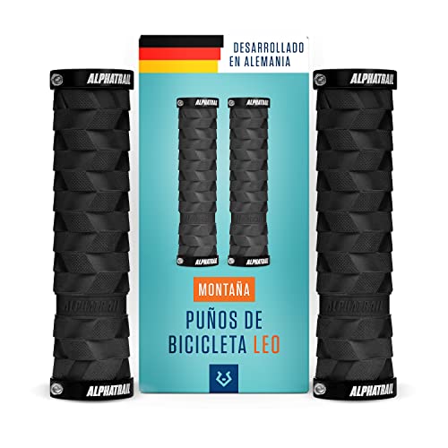 Alphatrail Puños MTB Leo I Amortiguación optimizada para senderos de MTB difíciles I Fuerte Montaje de Double Lock-On para el Manillar de Ø 22mm I duraderos un Compuesto y Caucho ecológico Cover