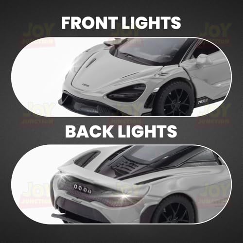 Image of JOY JUNCTION Limited Edition 1:32 Scale Metal Pull Back Toy car with Openable Doors, Light & Engine Sound - Realistic Collectible for Boys Kids 3+ Years & Above (McLaran 765LT JJ333 Grey)