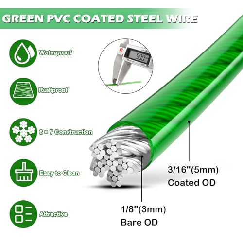 hannger Drahtseil 5mm & M6 Spannschlösser Kit, 15m Stahlseil mit Ösen Spanndraht PVC-ummantelt Seilspanngarnitur für Garten Metaller Seil | Wäscheleine | Rankhilfen für Kletterpflanzen | Gardinenseil