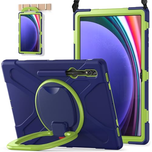 BATYUE Case for Samsung Galaxy Tab S10 Ultra /S9 Ultra /S8 Ultra 14.6” 2024/2023 /2022 SM-X920/X926B/X910/X900, Shockproof Protective Tablet Case with Shoulder Strap, Kickstand, NavyLime