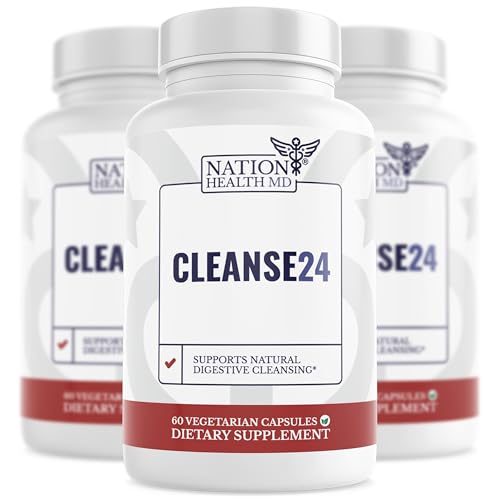 NATION HEALTH MD Cleanse24 - Gut Cleanse & Digestive Support Supplement - with Onion Garlic Turmeric Papaya Black Walnut Sweet Wormwood Powder Olive Leaf Extract - 180 Capsules