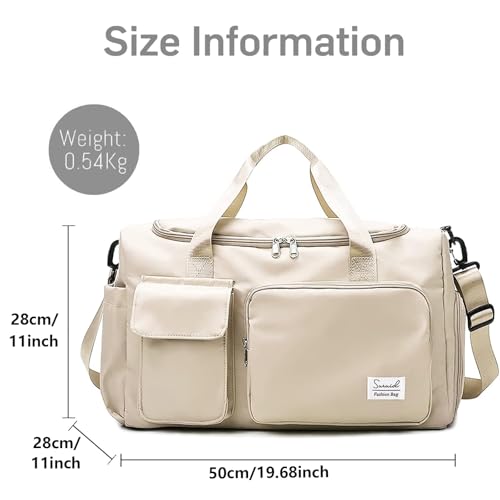 Image of Suruid Gym Bag with Shoe Compartment, Sports Duffle Bag for Women, White | Dry Wet Separation Pouch, For Men and Women, Overnight Weekender Training Handbag Yoga Bag