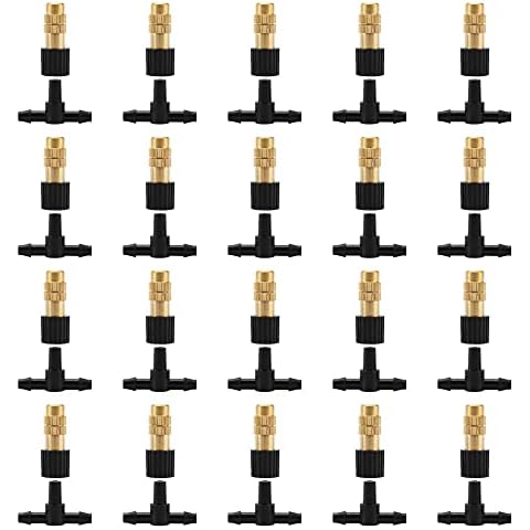 CozyCabin 30 Pcs Adjustable Copper Nozzle, 4/7mm Three-Way Atomizing Sprinkler with Tee Joints Drip Irrigation System for Greenhouse Vegetable Watering Cover