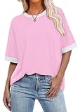OFEEFAN Valentines Shirts for Women Short Sleeve Summer Tops Comfort Colors Tshirt Beach Vacation Clothes Z-Pink 2XL