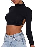 Remidoo Women's Ruffle Short Sleeve Off Shoulder Tie Up Back Crop Top Blouse Solid Black Small