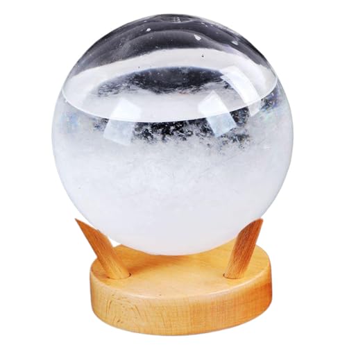 Predictor meteorológico de vidrio de tormenta predictor meteorológico creativo de nube de tormenta esférica con base de madera predictor meteorológico decoración para el hogar y la oficina estilo 1