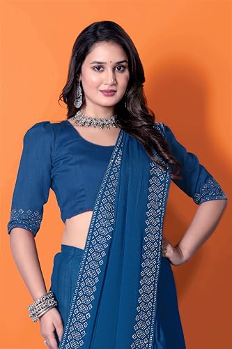 Image of FASHION Women's Trendy Banarasi Kanjivaram Navy Color Art Silk Saree with Blouse Material
