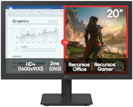 Monitor LG LED 20" HD+, 75Hz, 2ms, HDMI/VGA, Modo Leitura, Flicke...